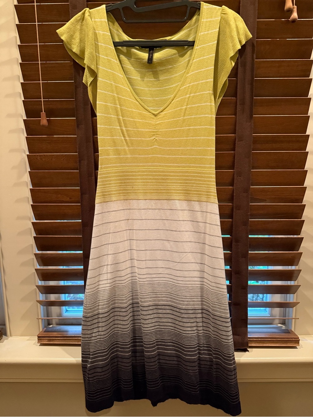 BCBGMaxAzria Lime, White and Gray Ombre Striped Midi Dress S